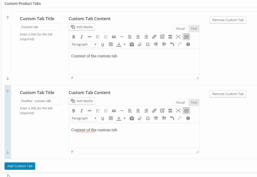 Reordering custom tabs
